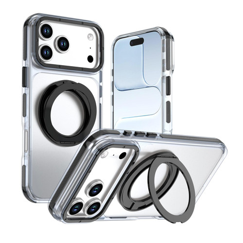 iPhone 18 Pro Dual Color Clear 360 Degree Rotation Holder Magnetic Phone Case - Black