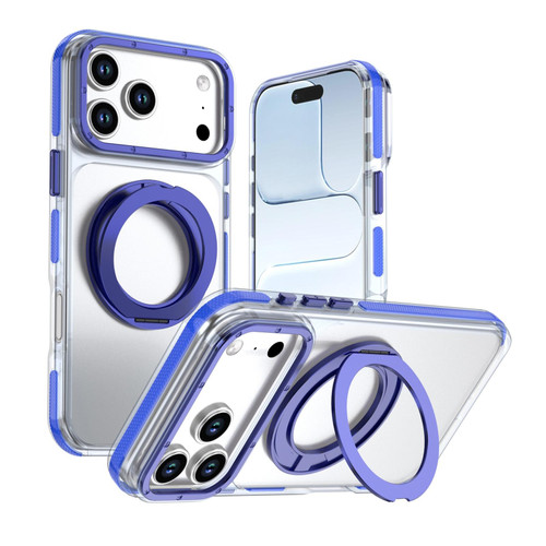 iPhone 18 Pro Dual Color Clear 360 Degree Rotation Holder Magnetic Phone Case - Dark Blue
