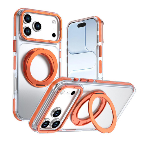 iPhone 18 Pro Dual Color Clear 360 Degree Rotation Holder Magnetic Phone Case - Orange