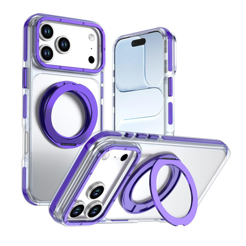 iPhone 18 Pro Dual Color Clear 360 Degree Rotation Holder Magnetic Phone Case - Purple