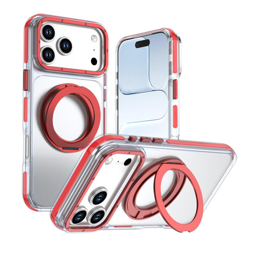 iPhone 18 Pro Dual Color Clear 360 Degree Rotation Holder Magnetic Phone Case - Red