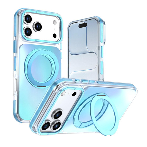 iPhone 18 Pro Dual Color Gradient Discolor 360 Degree Rotation Holder Magnetic Phone Case - Blue
