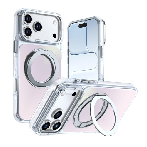 iPhone 18 Pro Dual Color Gradient Discolor 360 Degree Rotation Holder Magnetic Phone Case - White