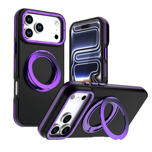 iPhone 18 Pro Dual Color Skin Feel 360 Degree Rotation Holder Magnetic Phone Case - Purple