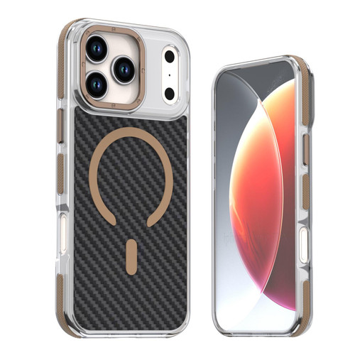 iPhone 18 Pro Dual-Color Carbon Fiber Texture Magsafe Phone Case - Gold