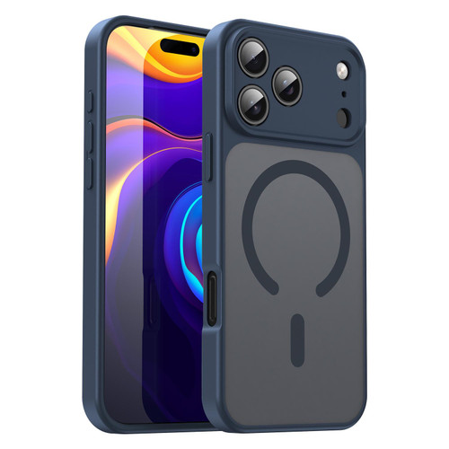 iPhone 18 Pro Fanying Series Precision Camera Hole PC Hybrid TPU Translucent Frosted Magnetic Phone Case - Cyan Blue