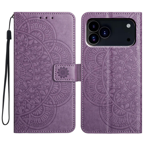 iPhone 18 Pro Flower Embossed Leather Phone Case - Purple