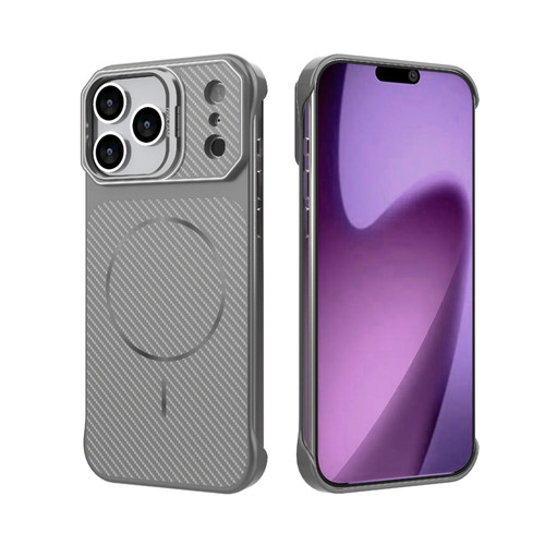 iPhone 18 Pro Frameless Half-Wrapped Carbon Fiber Texture PC Magnetic Phone Case - Gray