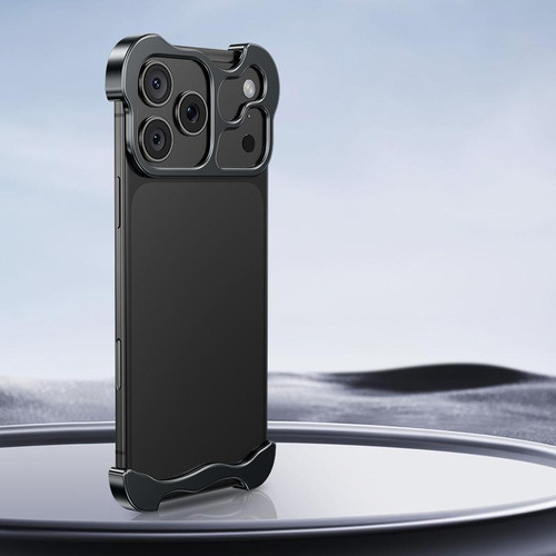 iPhone 18 Pro Frameless Metal Corner Pad Phone Case with Lens Film - Black