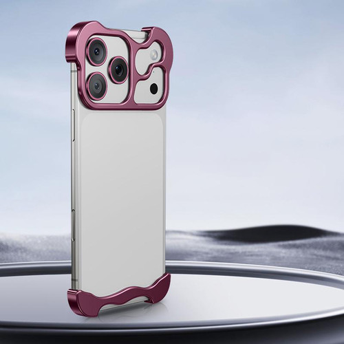 iPhone 18 Pro Frameless Metal Corner Pad Phone Case with Lens Film - Cherry Red
