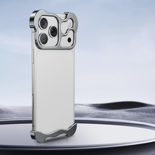 iPhone 18 Pro Frameless Metal Corner Pad Phone Case with Lens Film - Titanium Gray
