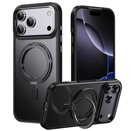 iPhone 18 Pro Frosted 360 Degree MagSafe Magnetic Holder Phone Case - Black