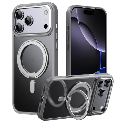 iPhone 18 Pro Frosted 360 Degree MagSafe Magnetic Holder Phone Case - Grey