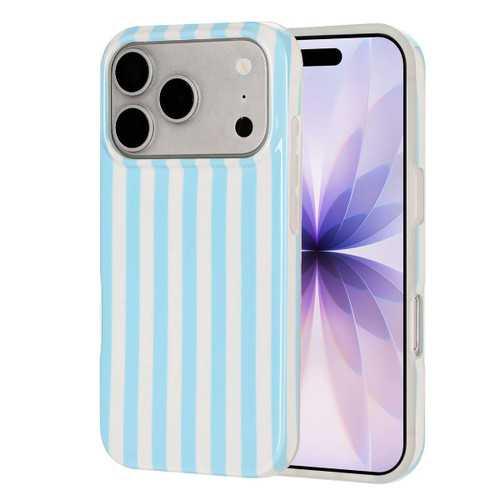 iPhone 18 Pro Full Coverage IMD Printed Vertical Stripes TPU Phone Case - Blue