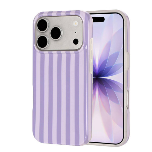 iPhone 18 Pro Full Coverage IMD Printed Vertical Stripes TPU Phone Case - Purple
