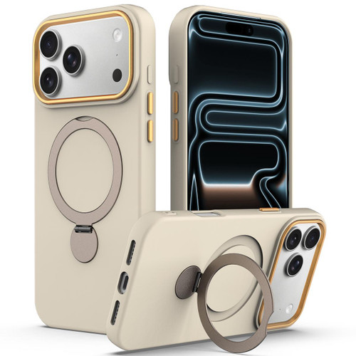 iPhone 18 Pro Gen1.5 Pivot Ring Holder TPU Hybrid PC Phone Case - Apricot