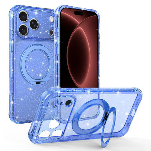 iPhone 18 Pro Glitter 360 Rotation Magnetic Holder Phone Case - Blue