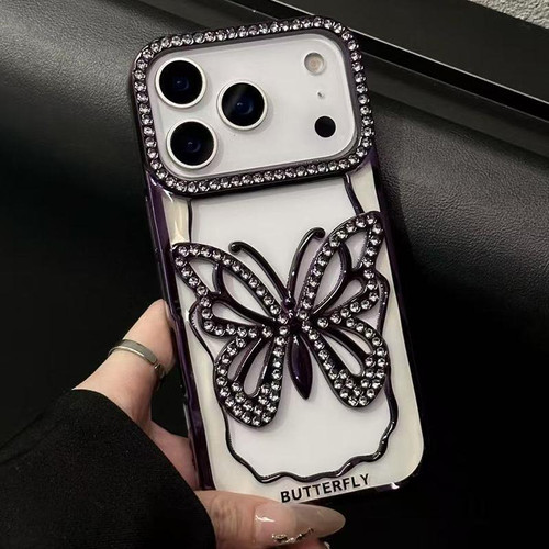 iPhone 18 Pro Hollow Butterfly Electroplating TPU Phone Case - Dark Purple