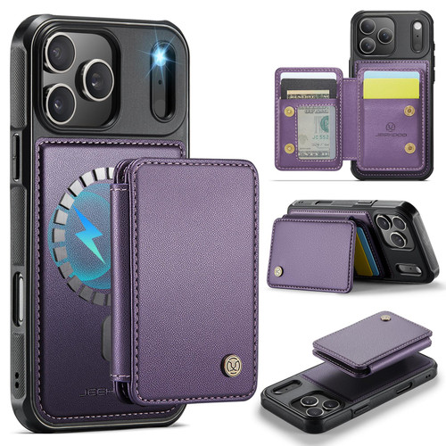 iPhone 18 Pro JEEHOOD J05 Business Magnetic Style RFID Leather Phone Case - Purple