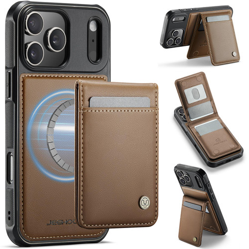 iPhone 18 Pro JEEHOOD J06 British Style RFID MagSafe Card Bag PU Phone Case - Brown