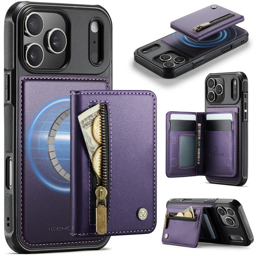 iPhone 18 Pro JEEHOOD J12 Exquisite RFID MagSafe Zipper Card Bag Phone Case - Purple