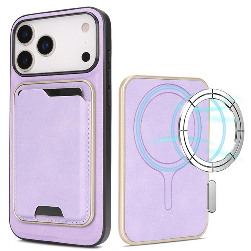 iPhone 18 Pro Kalebol Slim MagSafe Ring Magnetic Card Bag Leather Phone Case - Purple