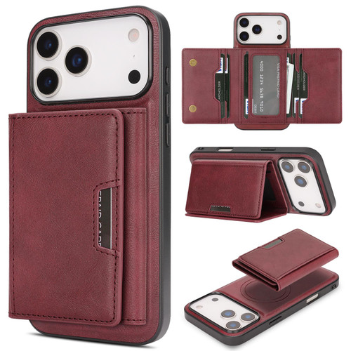 iPhone 18 Pro Kalebol Strong Magnetic MagSafe Tri-Fold Wallet Leather Phone Case - Red