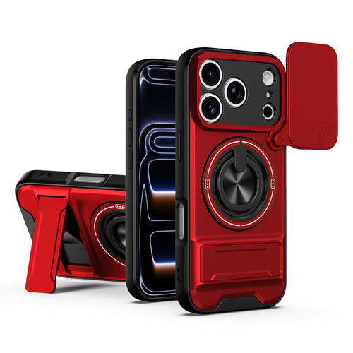 iPhone 18 Pro Lens Sliding Window Multifunctional Magnetic Shockproof Phone Case - Red