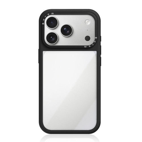 iPhone 18 Pro Liquid Silicone Frame Hybrid Clear Acrylic Back Panel Phone Case - Black