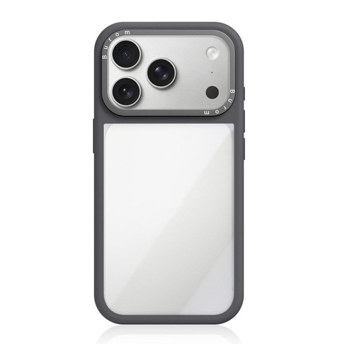 iPhone 18 Pro Liquid Silicone Frame Hybrid Clear Acrylic Back Panel Phone Case - Grey