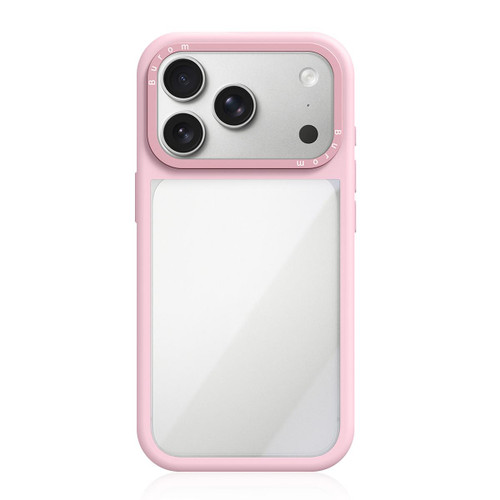 iPhone 18 Pro Liquid Silicone Frame Hybrid Clear Acrylic Back Panel Phone Case - Light Pink