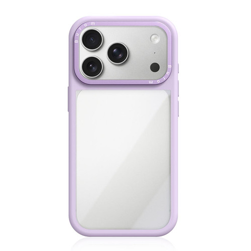 iPhone 18 Pro Liquid Silicone Frame Hybrid Clear Acrylic Back Panel Phone Case - Purple