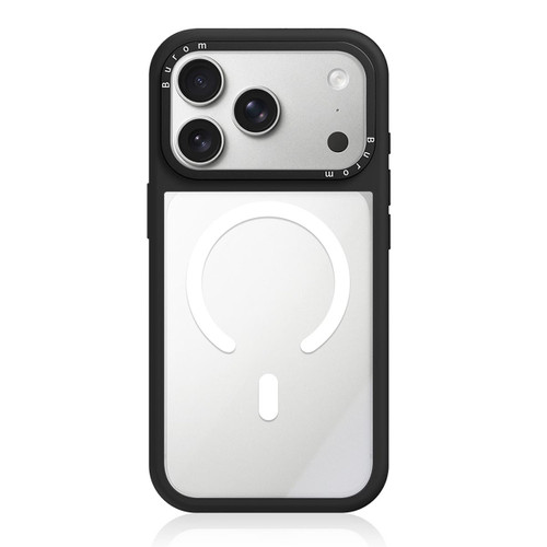 iPhone 18 Pro Liquid Silicone Frame Hybrid Clear Back Panel Magnetic Phone Case - Black