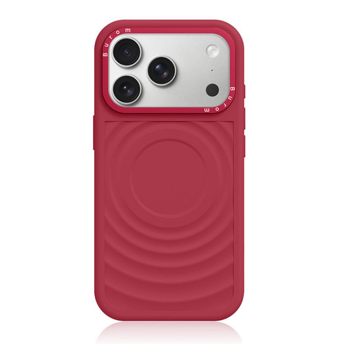 iPhone 18 Pro Liquid Silicone Frame Hybrid Ripple Back Panel Magnetic Phone Case - Red