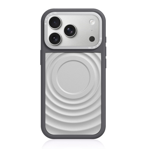 iPhone 18 Pro Liquid Silicone Frame Hybrid Ripple Back Panel Magnetic Phone Case - Silver