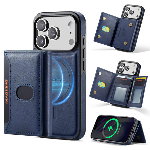 iPhone 18 Pro MAGKING K5 Series RFID Tri-fold Card Bag Detachable Magnetic Phone Case - Blue
