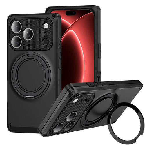 iPhone 18 Pro Magnetic 360 Degree Ring Holder Phone Case - Black