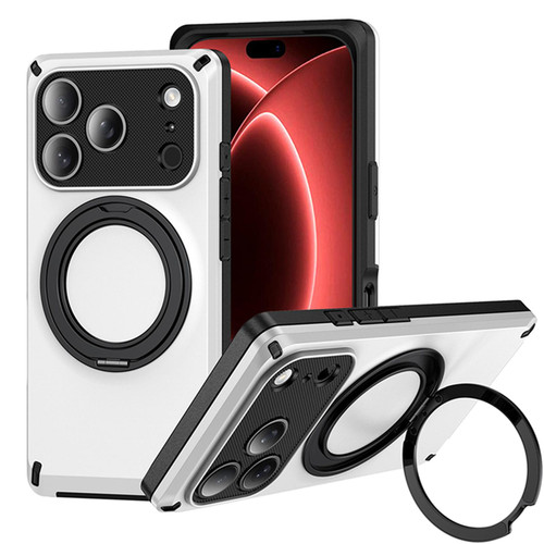 iPhone 18 Pro Magnetic 360 Degree Ring Holder Phone Case - White