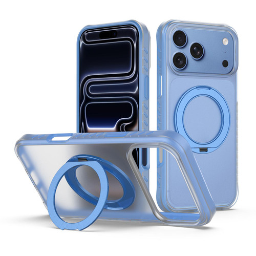 iPhone 18 Pro Matte Translucent 360 Rotation Magnetic Holder Phone Case - Glacier Blue