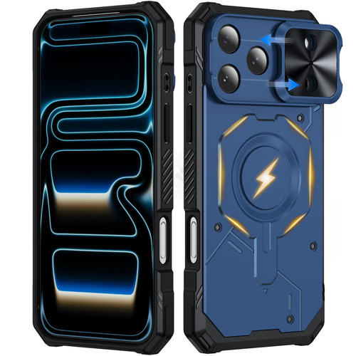 iPhone 18 Pro Mecha Magnetic Sliding Camshield Phone Case - Blue