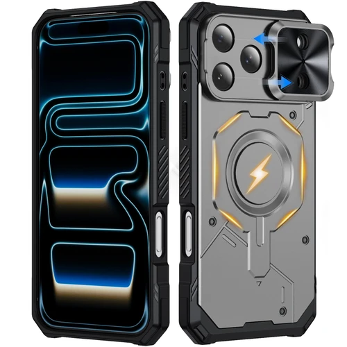 iPhone 18 Pro Mecha Magnetic Sliding Camshield Phone Case - Grey