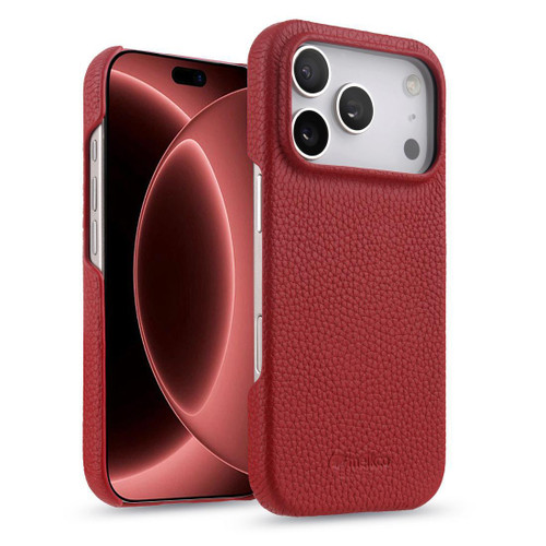 iPhone 18 Pro melkco Litchi Texture Magnetic Half Coverage Genuine Leather Phone Case - Red