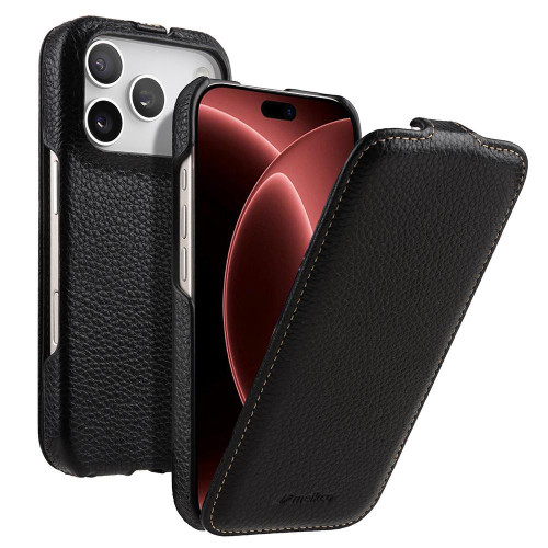 iPhone 18 Pro melkco Litchi Texture Vertical Flip Magnetic Genuine Leather Phone Case - Black