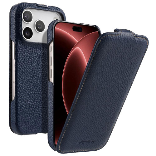 iPhone 18 Pro melkco Litchi Texture Vertical Flip Magnetic Genuine Leather Phone Case - Dark Blue