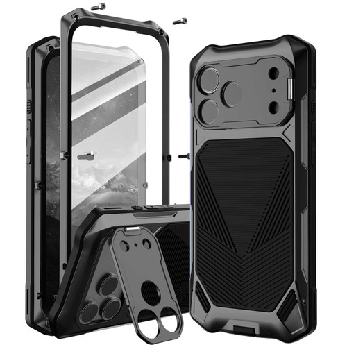 iPhone 18 Pro Metal Armor Construction IP65 Waterproof Magnetic Phone Case - Black