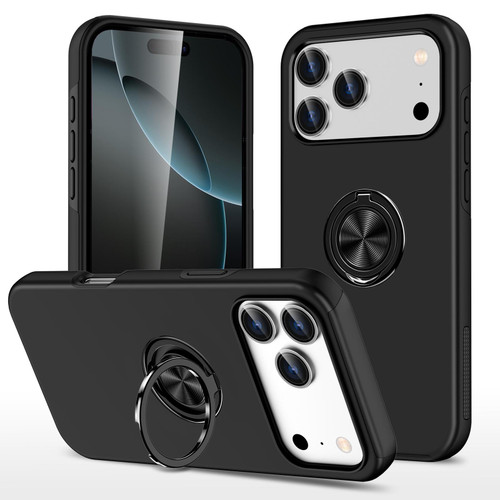 iPhone 18 Pro PC + TPU Magnetic Phone Case with Invisible Ring Holder - Black