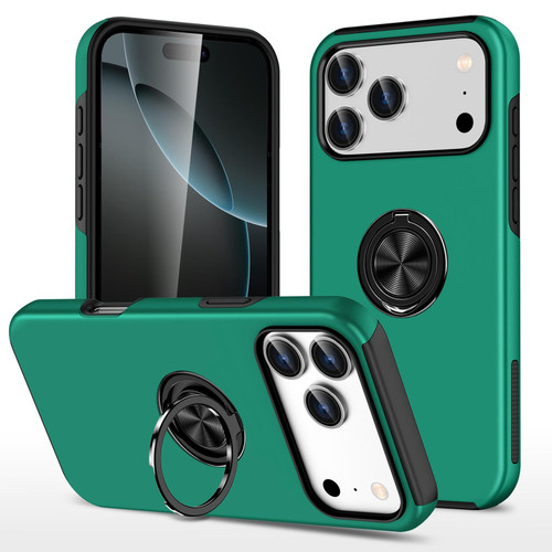 iPhone 18 Pro PC + TPU Magnetic Phone Case with Invisible Ring Holder - Dark Green