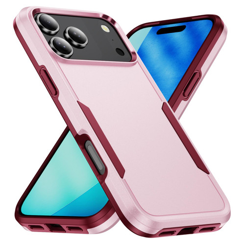 iPhone 18 Pro Pioneer Armor Heavy Duty PC + TPU Phone Case - Pink+Rose Red