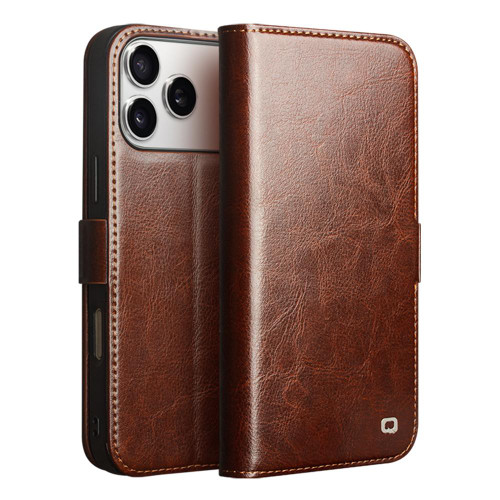 iPhone 18 Pro QIALINO Classic 103 Buckle Genuine Leather Phone Case - Brown