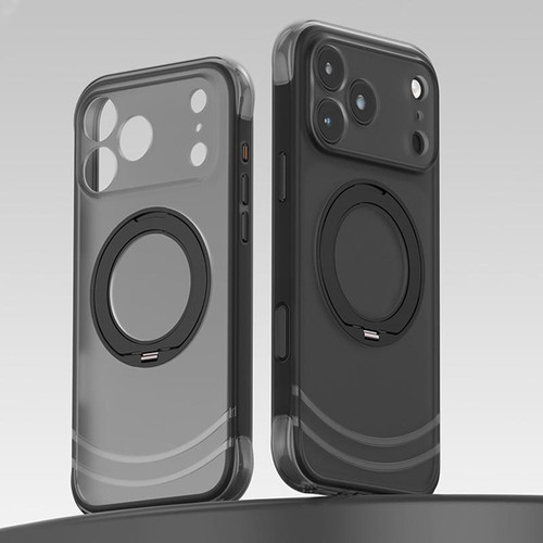 iPhone 18 Pro QN2 Skin-Friendly AirBag Magnetic Shockproof Phone Case with 360 Rotation Holder - Black